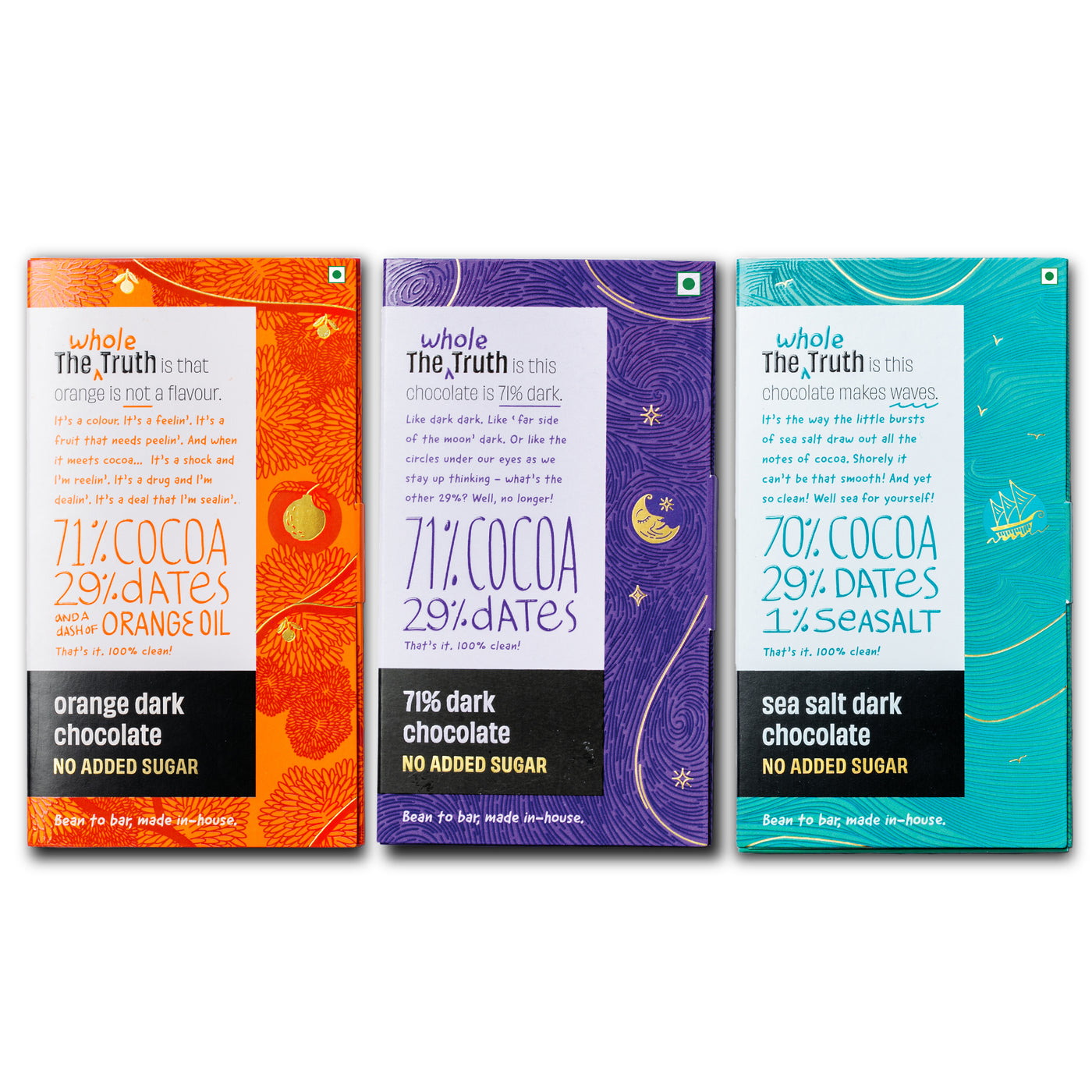 Dark Chocolate Combo - Orange, Sea Salt & Dark Chocolate | Pack of 3 (80g each)