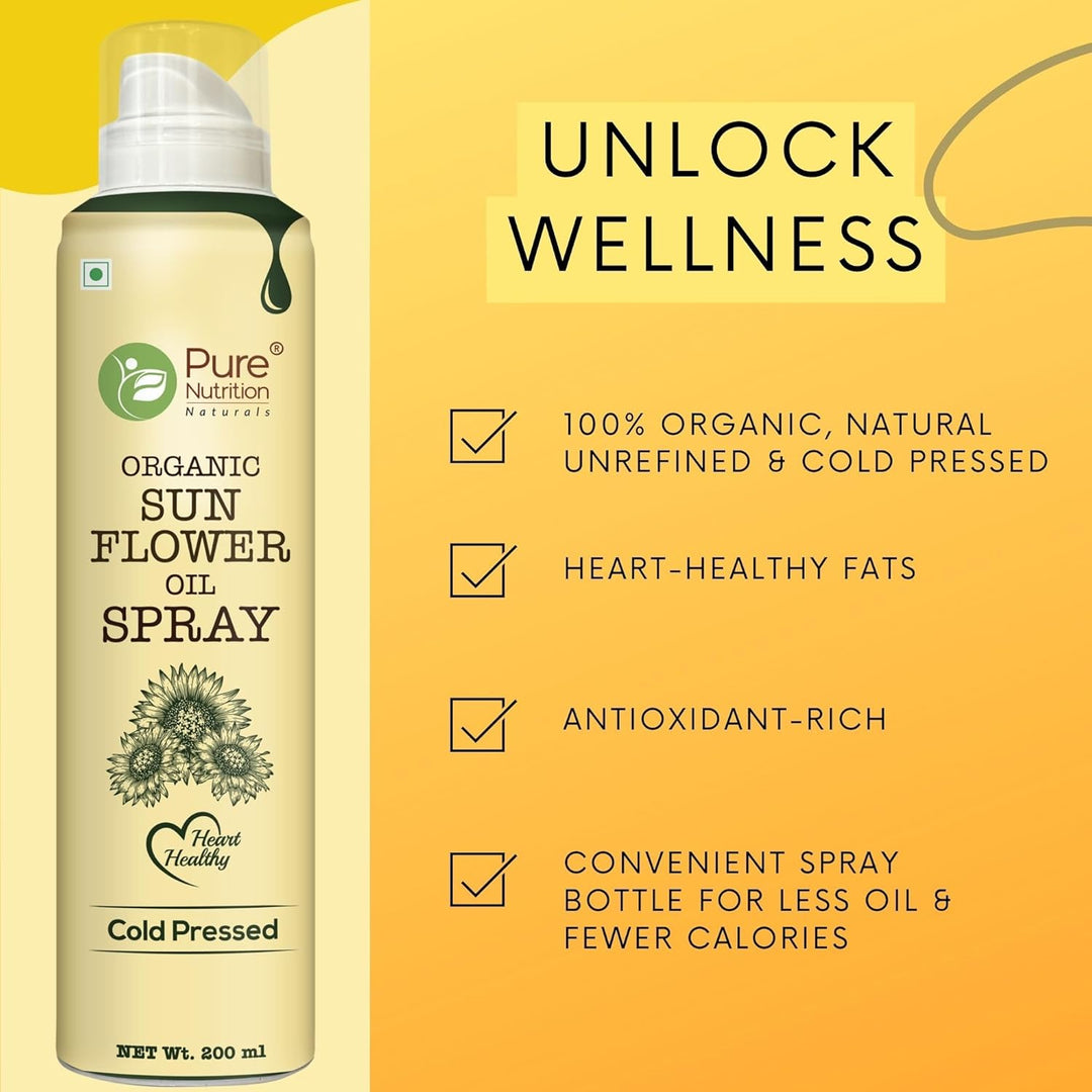 Sunflower Oil Cooking Spray 200ml | 100% Pure, Healthy Cooking, Low-Calorie Meals, Ideal for Frying