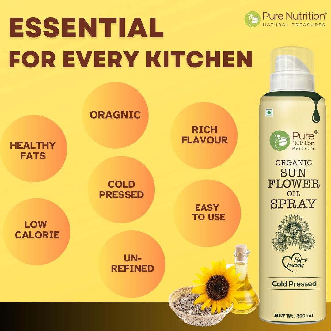 Sunflower Oil Cooking Spray 200ml | 100% Pure, Healthy Cooking, Low-Calorie Meals, Ideal for Frying