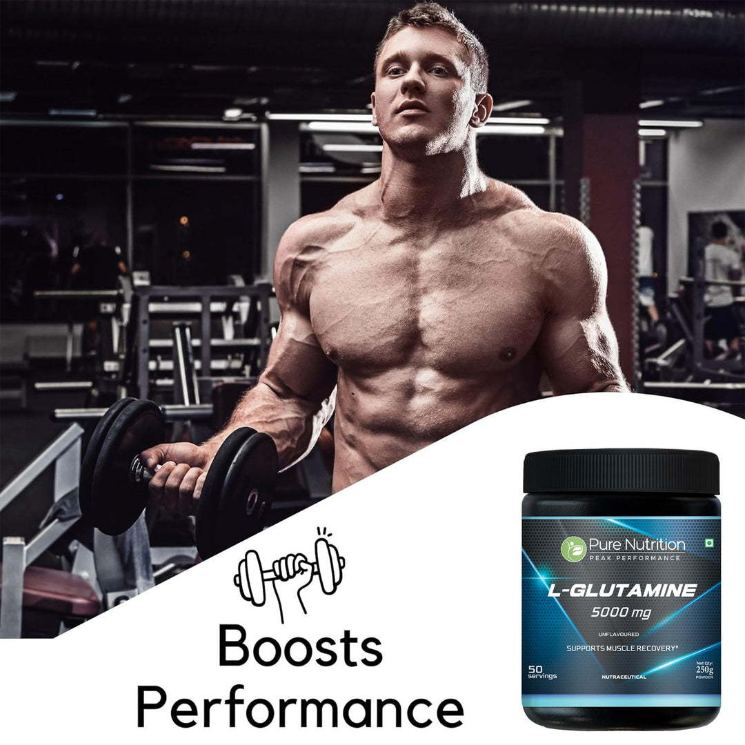 L-Glutamine Powder 5000 mg | Unflavoured | 100% L-Glutamine | 250 g | 50 Servings | Post Workout Recovery Supplement