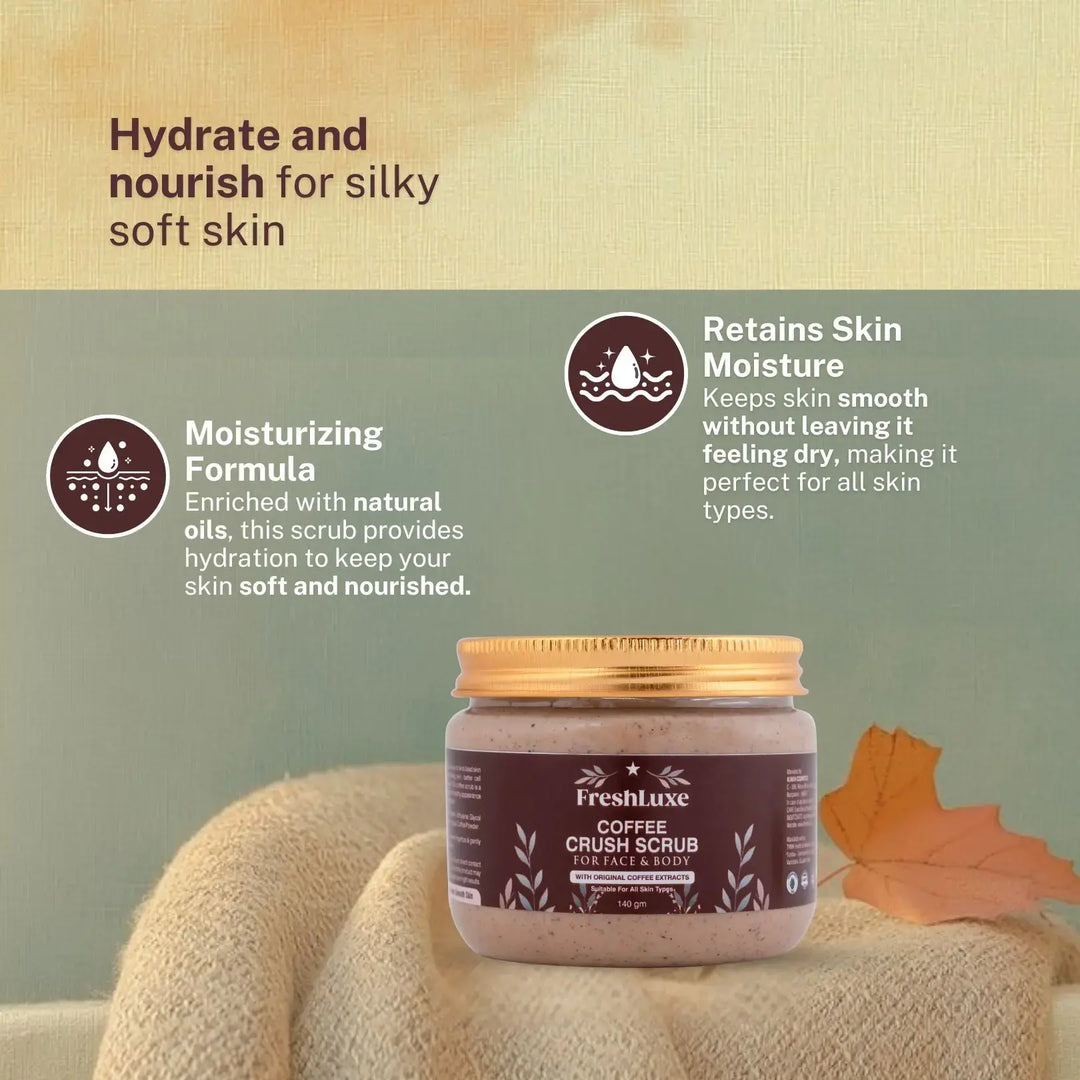 FreshLuxe Coffee Crush Body & Face Scrub | Exfoliation & De-Tan | Enriched with Walnut Powder | Unisex