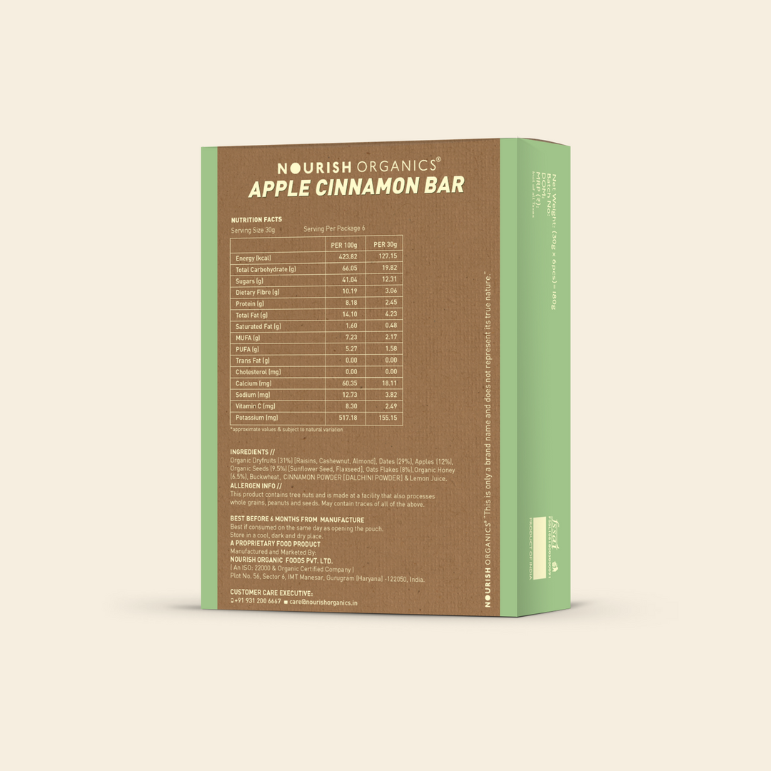 Nourish Organics Apple Cinnamon Bar, 30g (Pack of 6)