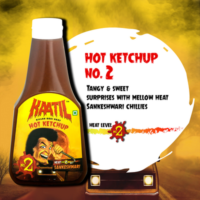 Kaatil Hot Ketchup No. 2 | Perfectly Hot and Sweet | Mild Heat | Vegan (400gms)