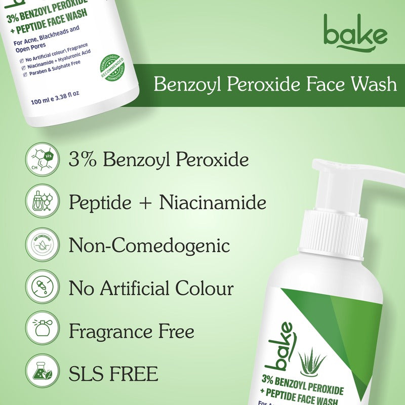 3% Benzoyl Peroxide Face Wash with Peptides – Clears Acne, Pores & Blackheads
