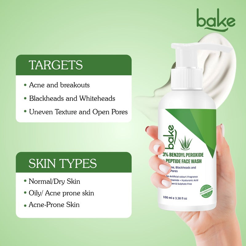 3% Benzoyl Peroxide Face Wash with Peptides – Clears Acne, Pores & Blackheads