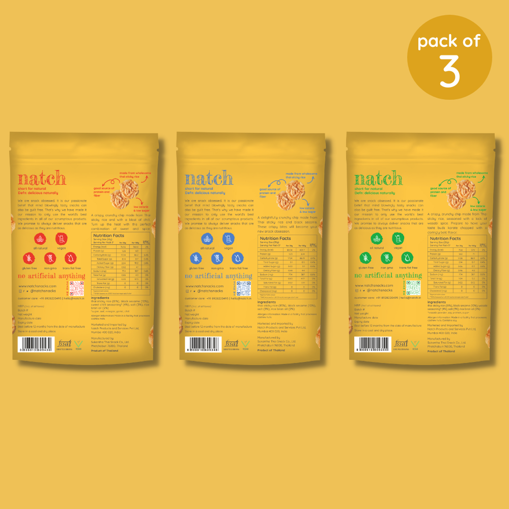 Natch Thai Rice Chips Variety Pack, 3 × 100 g