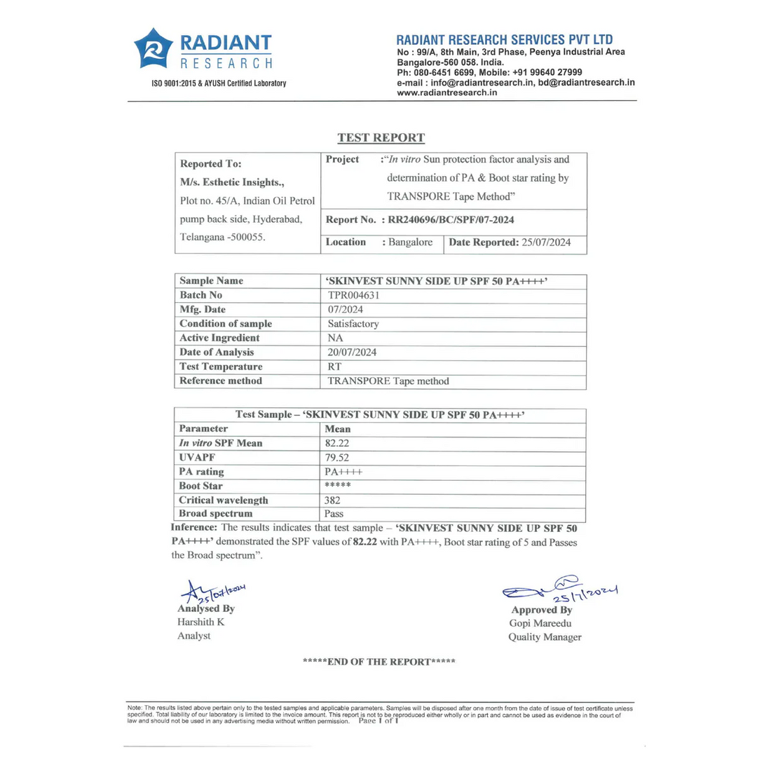 Skinvest Sunny side up SPF 50+ PA ++++ Sunscreen (50ml)