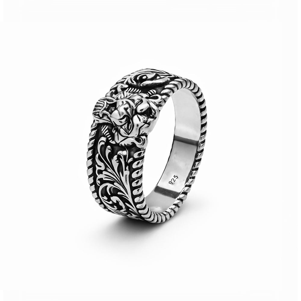 Tiger Head Filigree Ring in Oxidized 925 sterling silver