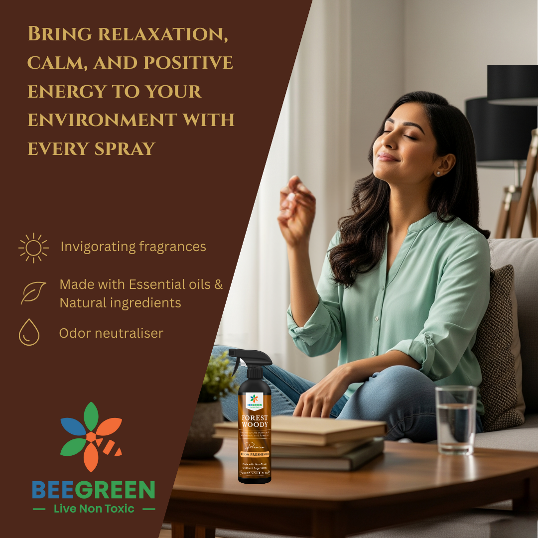Beegreen Room Freshener Spray Forest Woody 500 ml, Wood Natural Fragrance, Eco-friendly & Biodegradable, Essential Oils, Non-Alcoholic, Kids & Pet Safe, Long Lasting For Home & Office