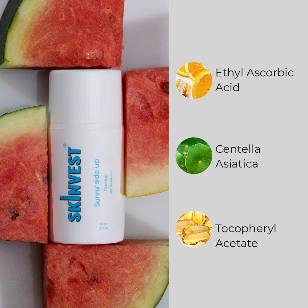Skinvest Sunny Side Up Sunscreen SPF 50 PA++++ Broad Spectrum For Pigmentation, Dark Spots, Sun Tan and Bomb Bum Body Skin Tightening, Stretch Marks Reducing Cream 100ml