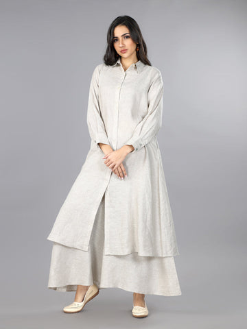 Gothilo Natural Linen Shirt Style Kurta and Palazzo Set