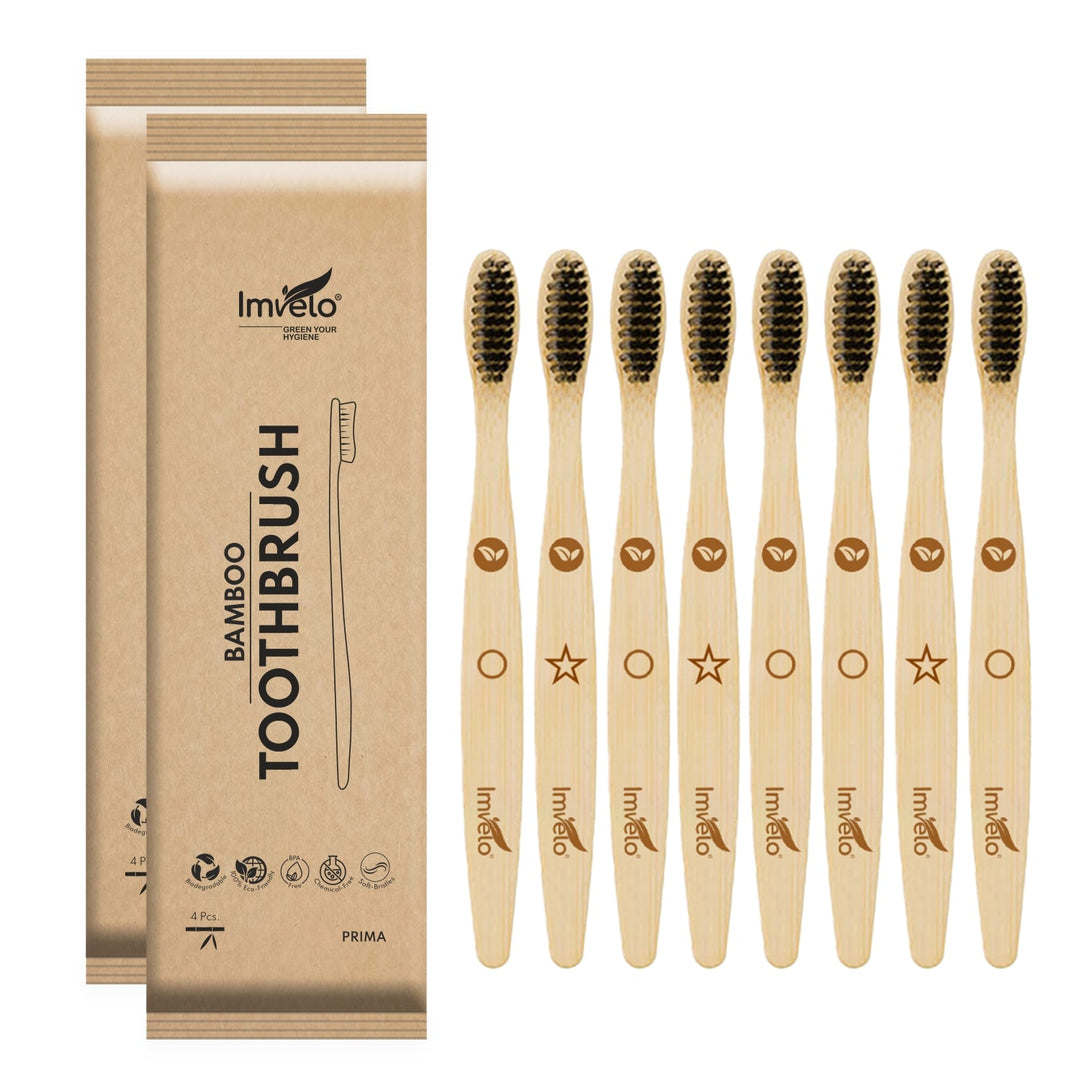 Imvelo Manual Bamboo Toothbrush | Charcoal Activated | Soft Bristles Brush Toothbrush | Natural & Ecofriendly Oral Care | Biodegradable Brush For Men & Women