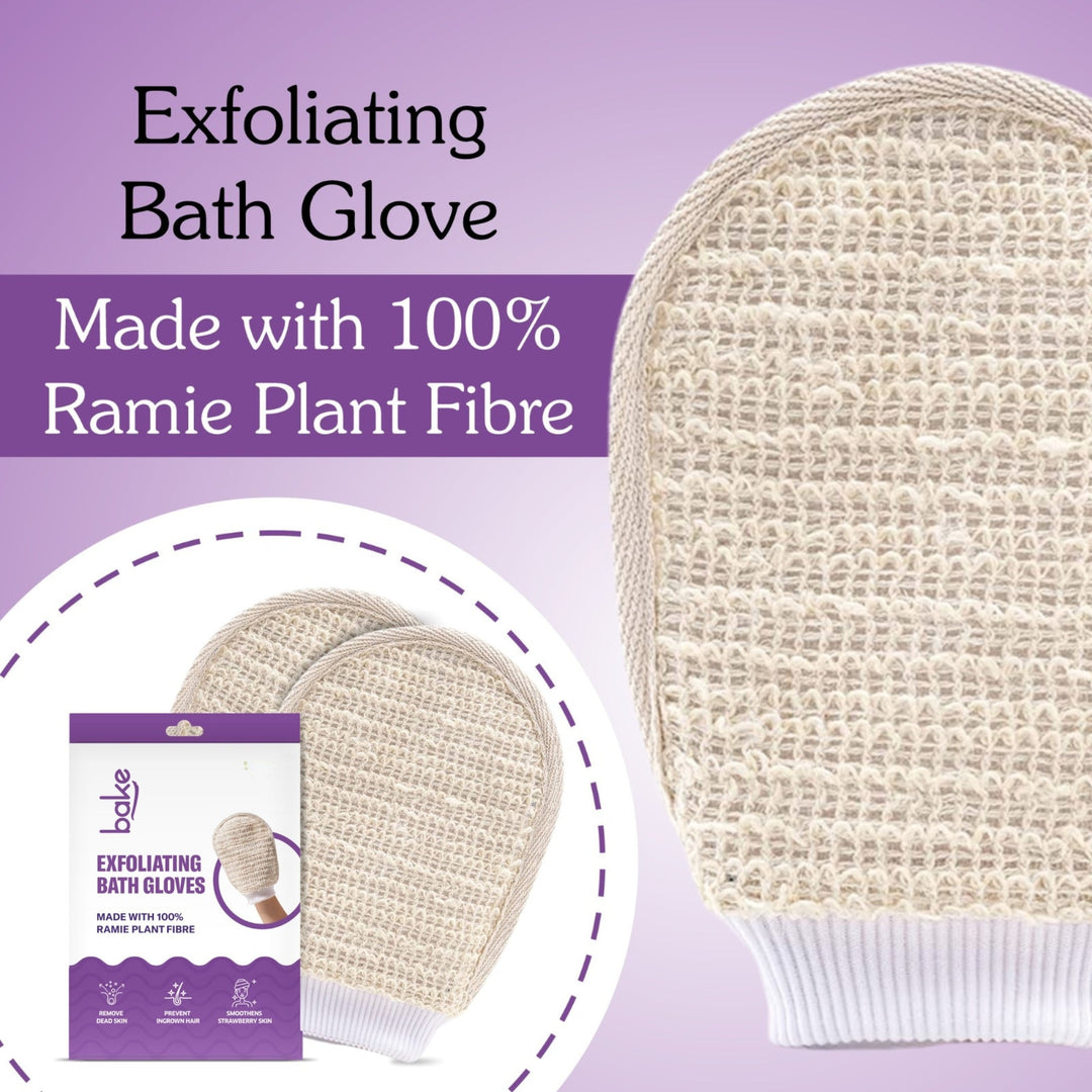 BAKE Exfoliating Bath Glove with Ramie plant Fibre Pack of 2