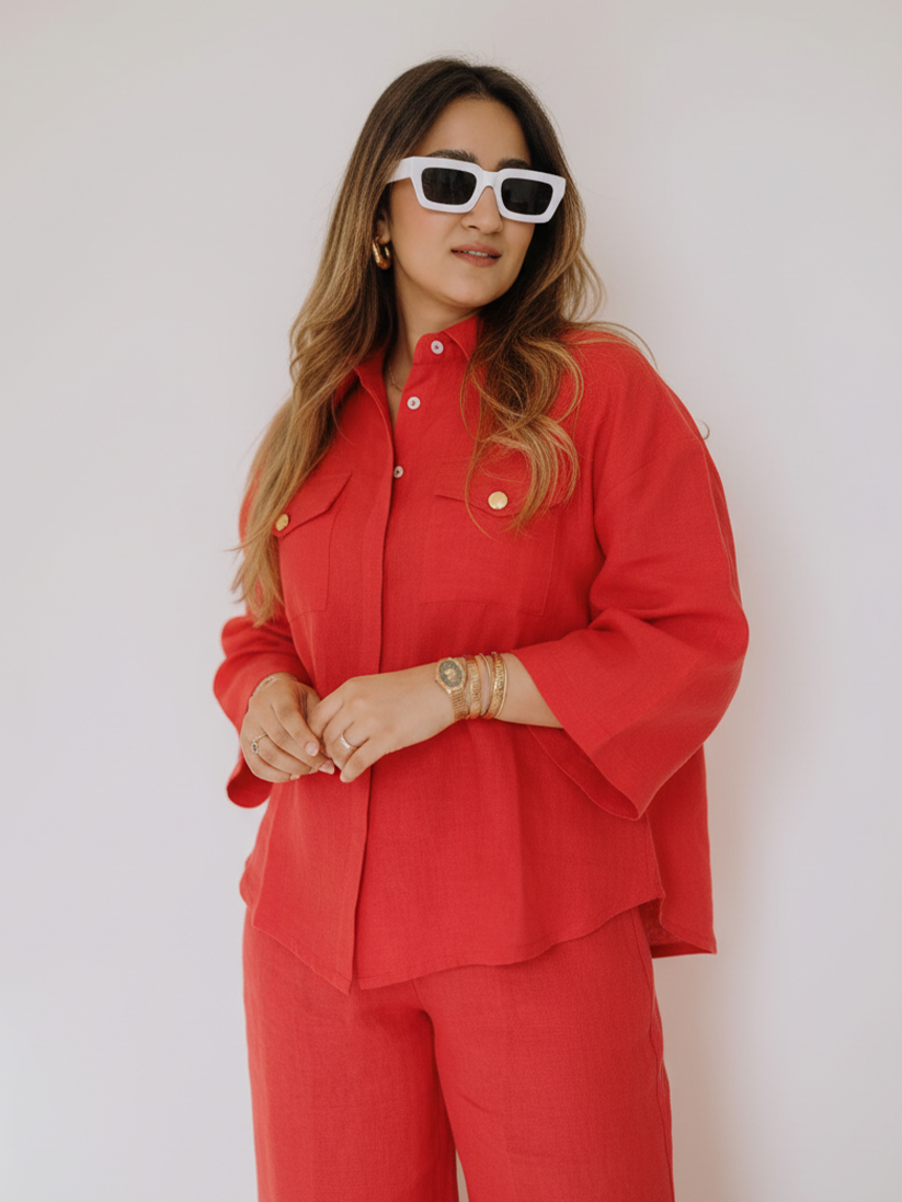 CRIMSON POCKET LINEN PANT SET