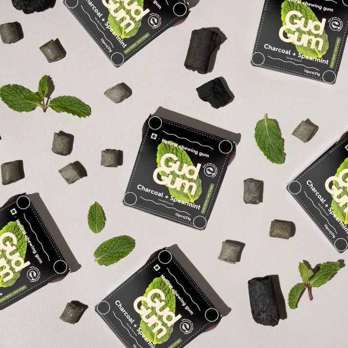 Gud Gum Chewing Gum - Mini Pack of 4 - Mixed Berry, Lemon, Charcoal Mint, Strawberry