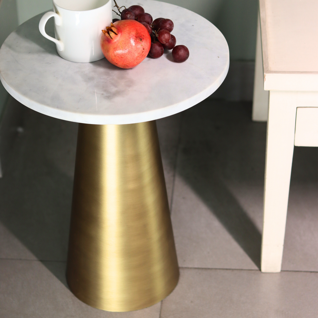 Muun Home White Marble Table with Gold Base