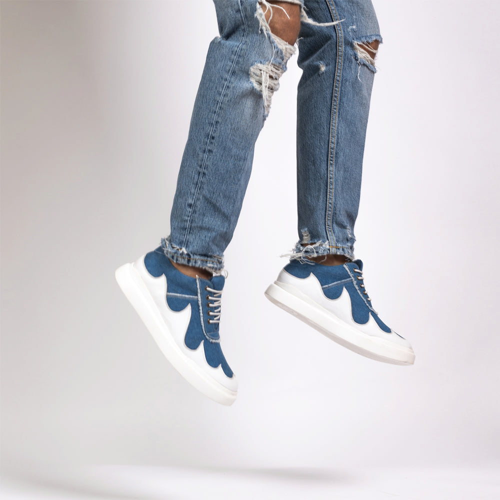 Monkstory Skream Wave Pattern Lace Denim Sneakers