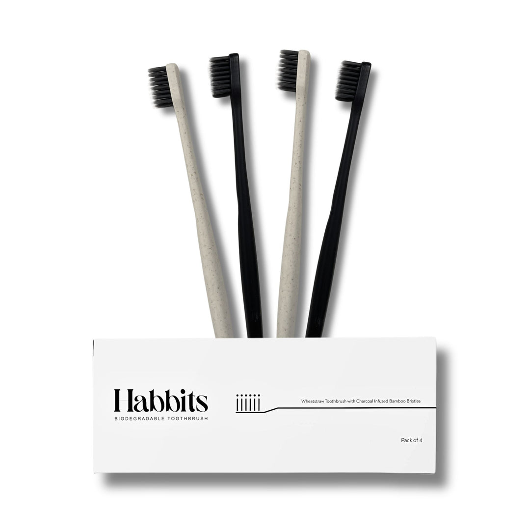 Habbits Natural Oral Care Bundle | 2 Apple Mint Toothpaste (100g Each) + 4 Biodegradable Toothbrushes | Fights Plaque & Bad Breath | Vegan, Enamel-Safe Toothpaste | Fluoride-Free | Vegan | SLS-Free