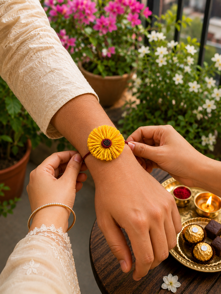 Sunflower Bloom Rakhi | Handmade Plantable Rakhi with Mustard Seeds