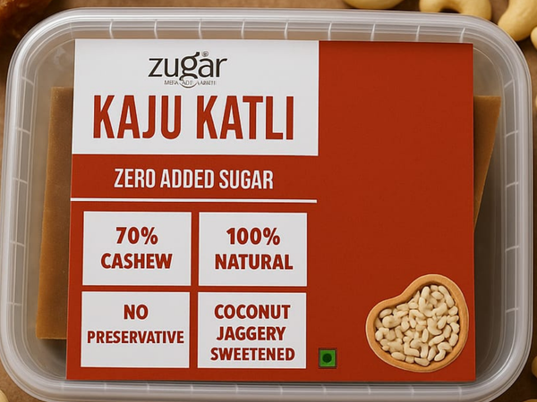 Zugar Vegan Kaju Katli | 70% Cashew, No Refined Sugar | 200g