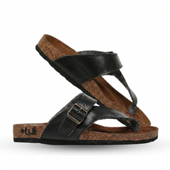 TUSK Black Cross-Strap Cork Footbed Sandals
