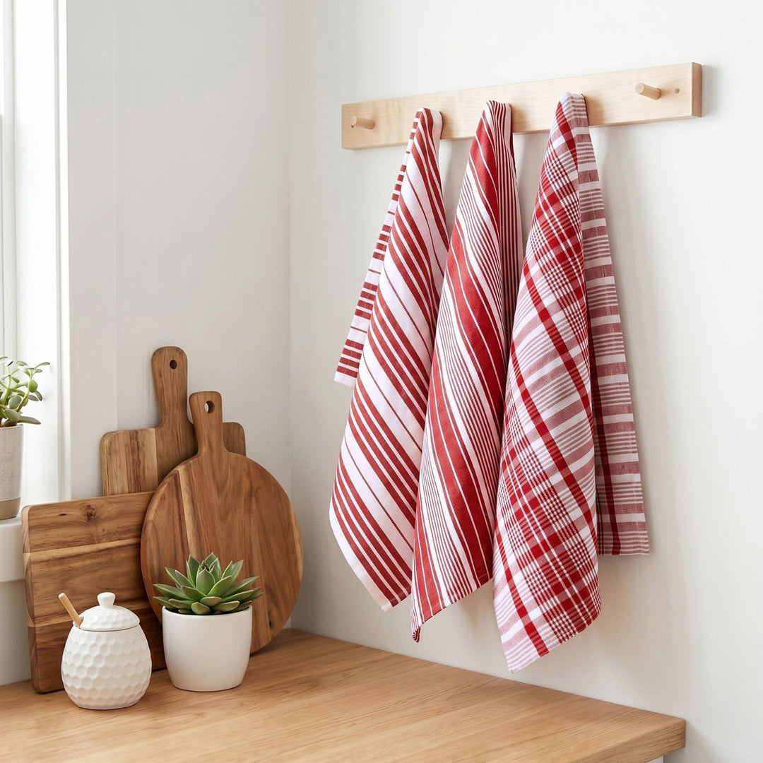 Striped & Checked Cotton Dish Towels ( Set of 3)