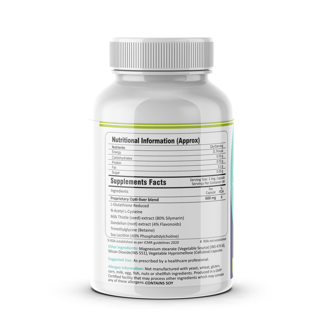FM Nutrition Opti-Liver I Liver Support I Glutathione+ Dandelion + Milk Thistle + NAC+TMG+Lecithin I Constipation Relief I Bone Health I Vegan I 60 Capsules