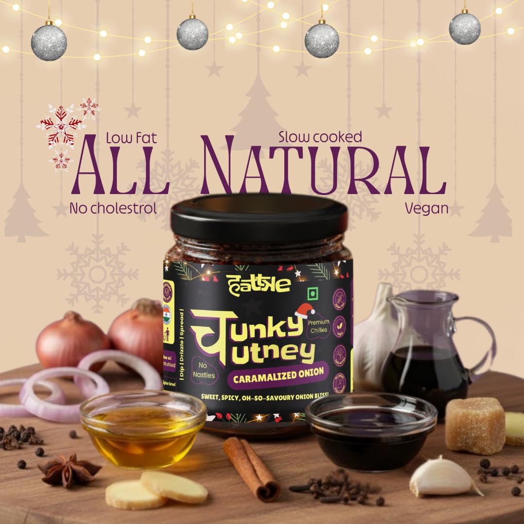 Hattke Chunky Chutney - Caramalized Onion 175g | Homemade Caramelised Onion Chutney (Pyaaz ki Chutney) | 100% Natural Ingredients | Limited Edition