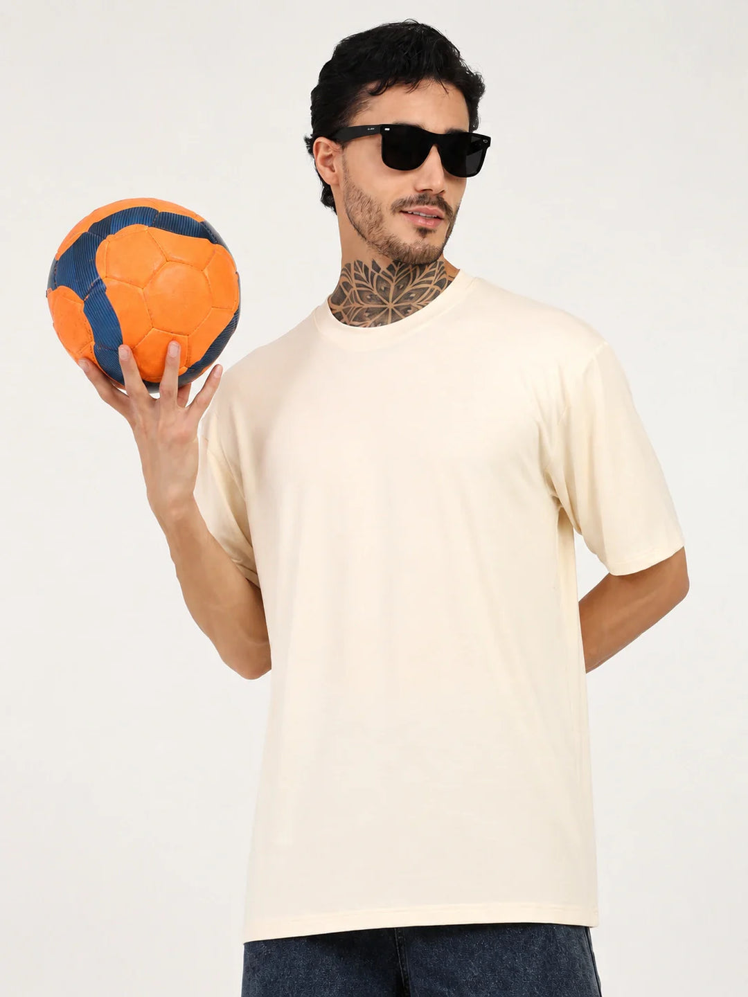 Men Oversized Plain Bamboo T-Shirt – Soft, Breathable & Sustainable | Beige