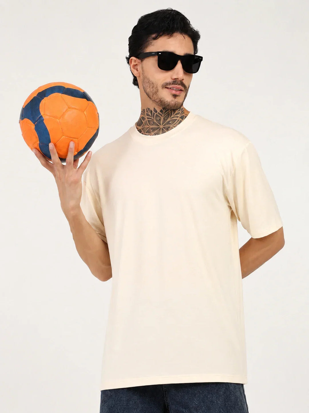 Men Oversized Plain Bamboo T-Shirt – Soft, Breathable & Sustainable | Beige