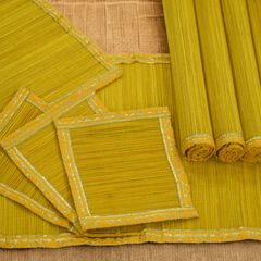 Zari Series | Bamboo Coasters (Set of 6) - Sun Yellow with Canary Zari Weave