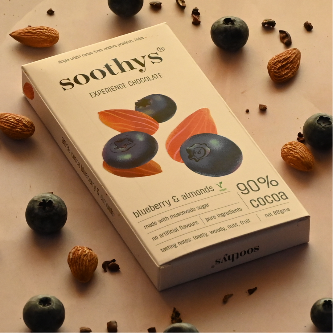 Soothys 90% Dark Vegan Chocolate Bar | Blueberry & Almonds | 88 g