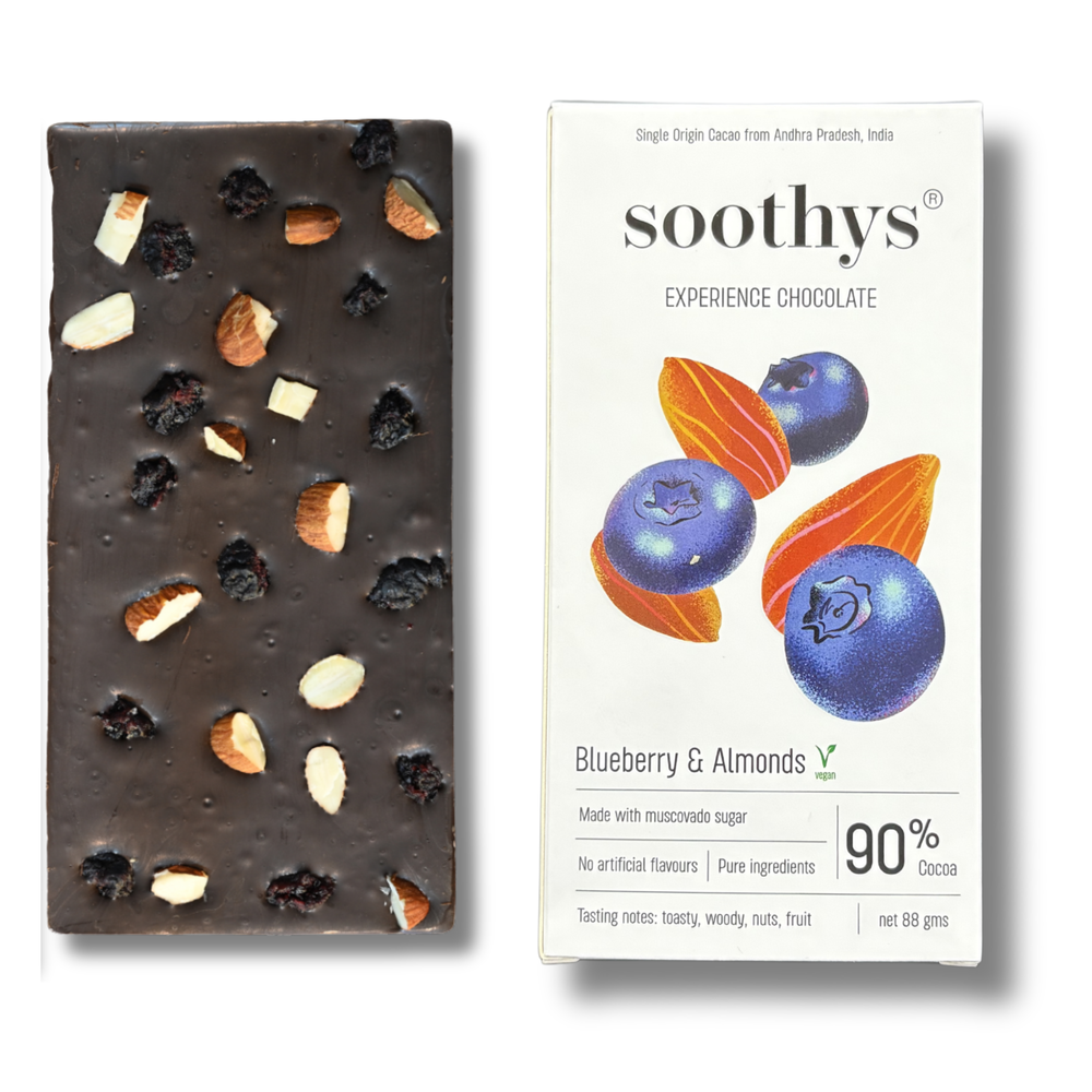 Soothys 90% Dark Vegan Chocolate Bar | Blueberry & Almonds | 88 g