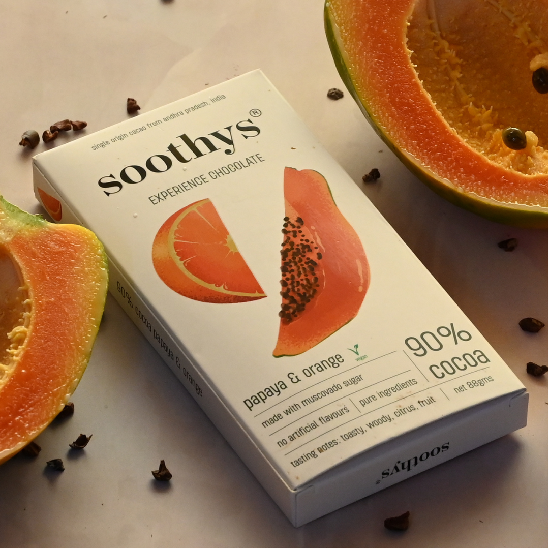 Soothys 90% Dark Vegan Chocolate Bar | Papaya & Orange | 88 g