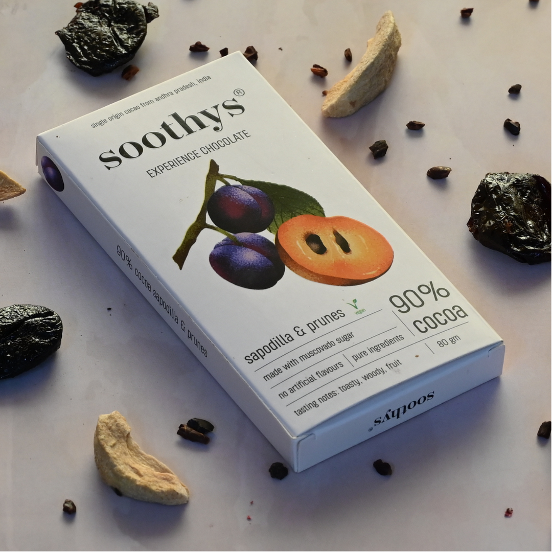 Soothys 90% Dark Vegan Chocolate Bar | Sapodilla & Prunes | 88 g