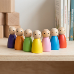 Colorful Wooden Peg Dolls - The Villagers - Set of 7