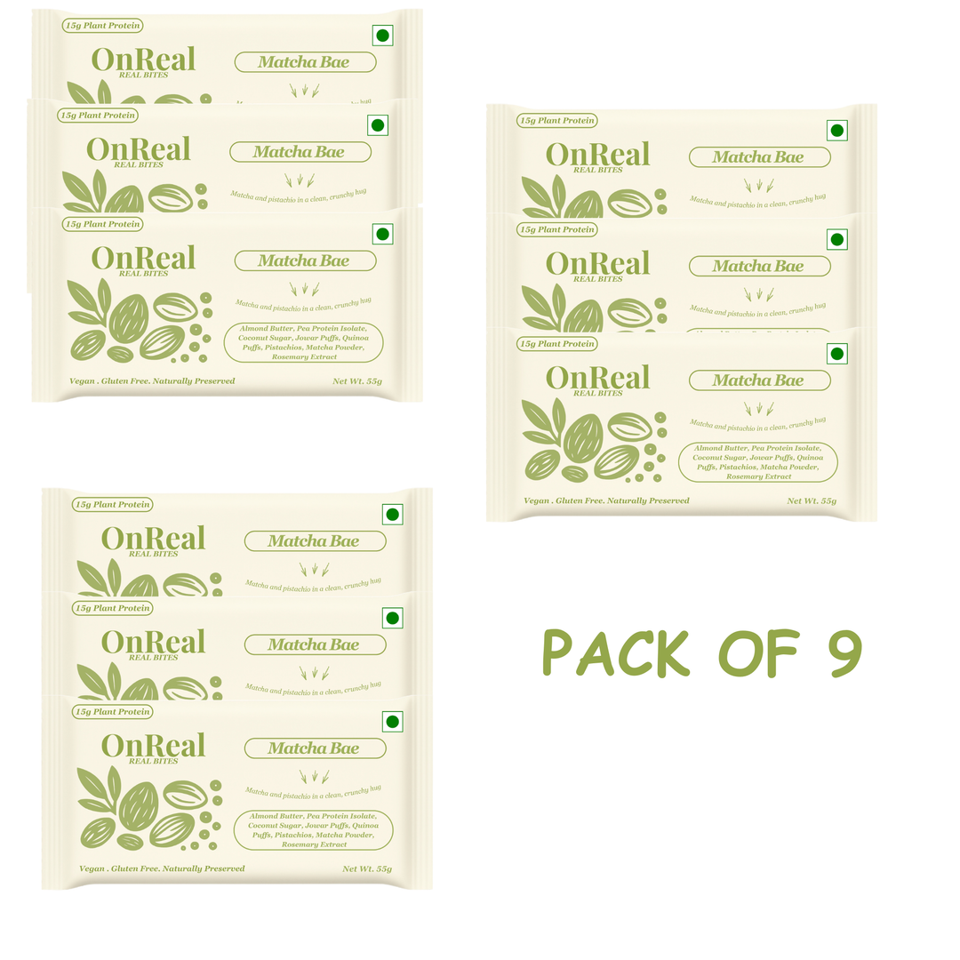 OnReal Matcha Bae Plant-Based Protein Bars | 15g Protein | No Refined Sugar | High Fiber | Almond Butter, Pistachios & Matcha | Vegan, Gluten-Free | Clean Label Snack