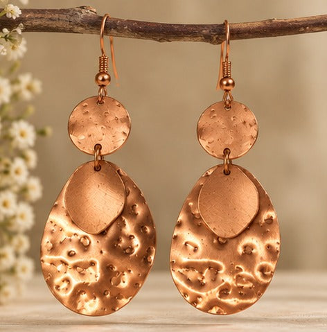 Bamboology Trends Hammered Copper Drop Earrings | Textured Oval Design