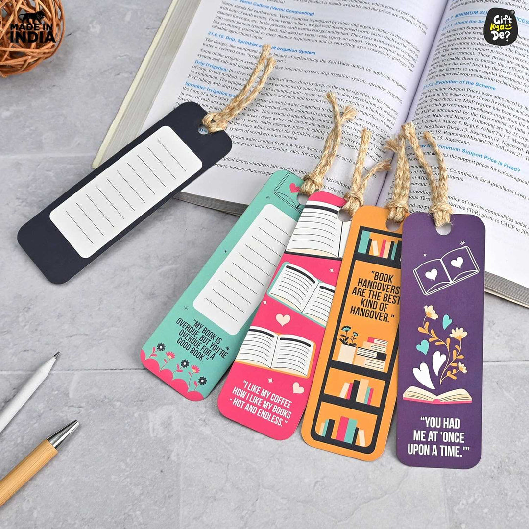 Gift Kya De Bookmarks Set of 5 | Beautiful Designs & Quotes | Hard Paper Book Marker With Handmade Tassel Dori