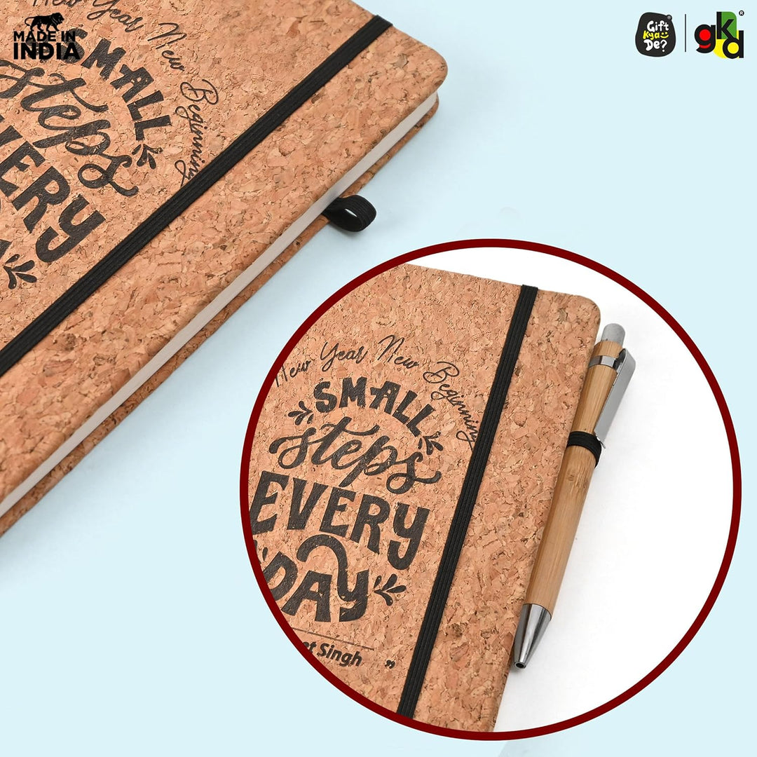 Gift Kya De Eco-Friendly Cork Diary with Pen Holder | 190 Pages | Motivational Quote & Personalized Name Option