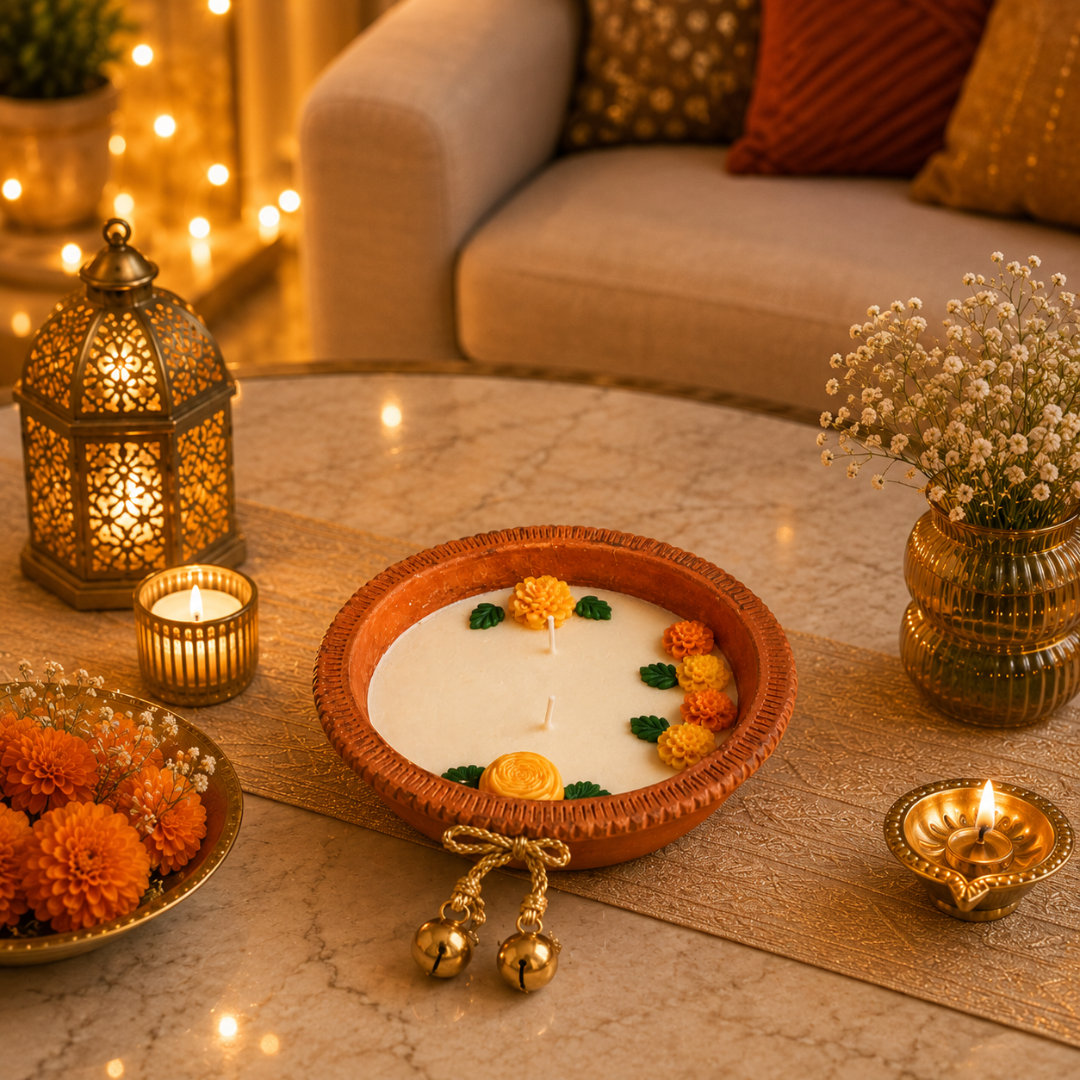 Earth Ember Terracotta Candle | Sandalwood Soy Wax Diwali Candle