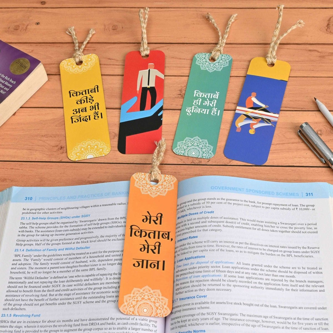 Gift Kya De Bookmarks Set of 5 | Beautiful Designs & Quotes | Hard Paper Book Marker With Handmade Tassel Dori