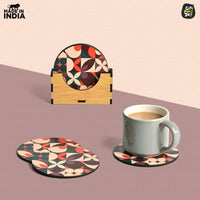 Gift Kya De Coaster Set of 6 Modern Art Design | Wooden Coasters to Serve Tea Cups, Coffee Mugs and Glasses