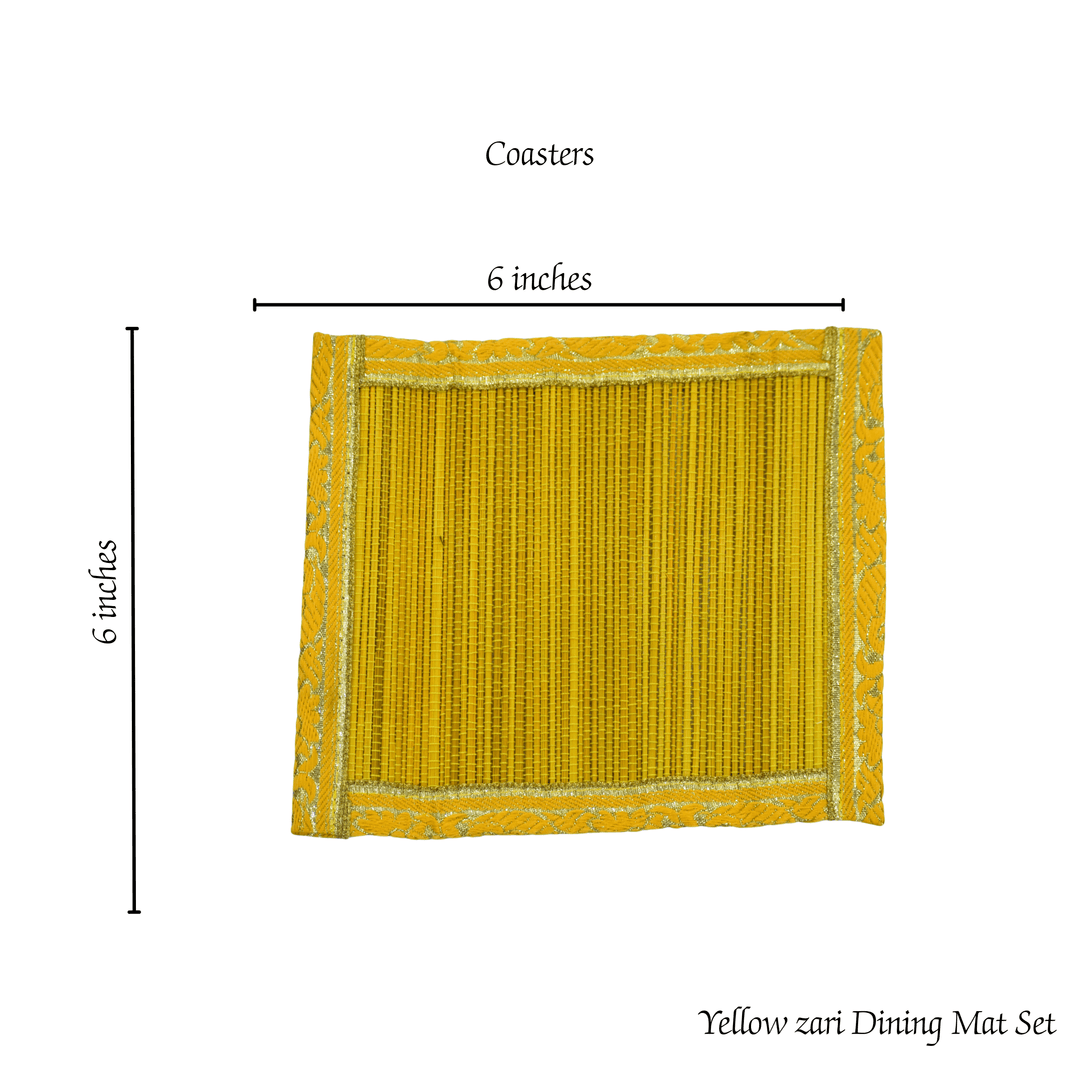 Zari Series | Bamboo Table Runner with Placemats - Sun Yellow with Canary Zari Weave