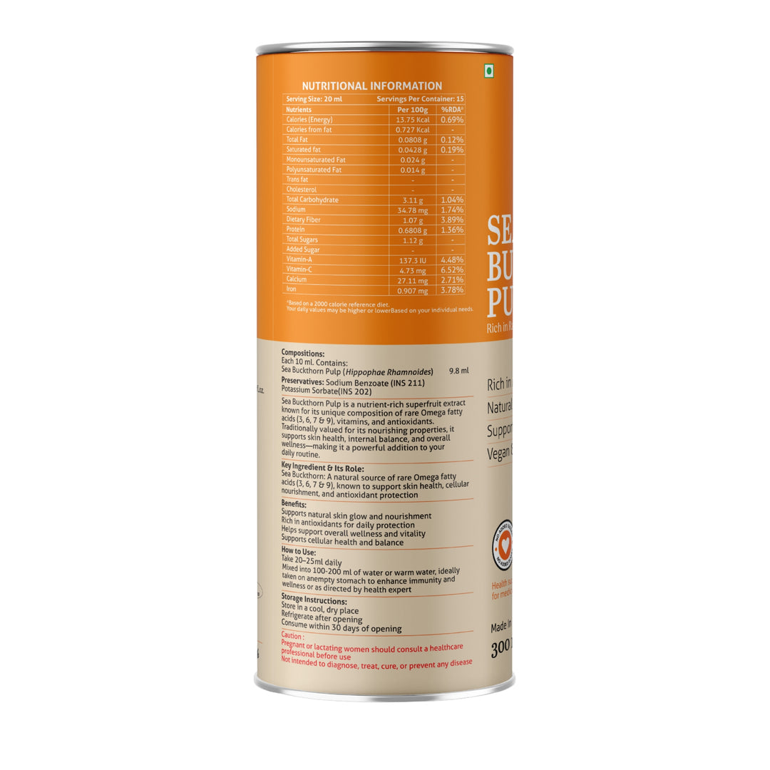 Akayu Sea Buckthorn Pulp 300ml | Antioxidant Superfruit Rich in Omega 3, 6, 7 & 9 Fatty Acids | Supports Immunity, Skin Health & Overall Wellness