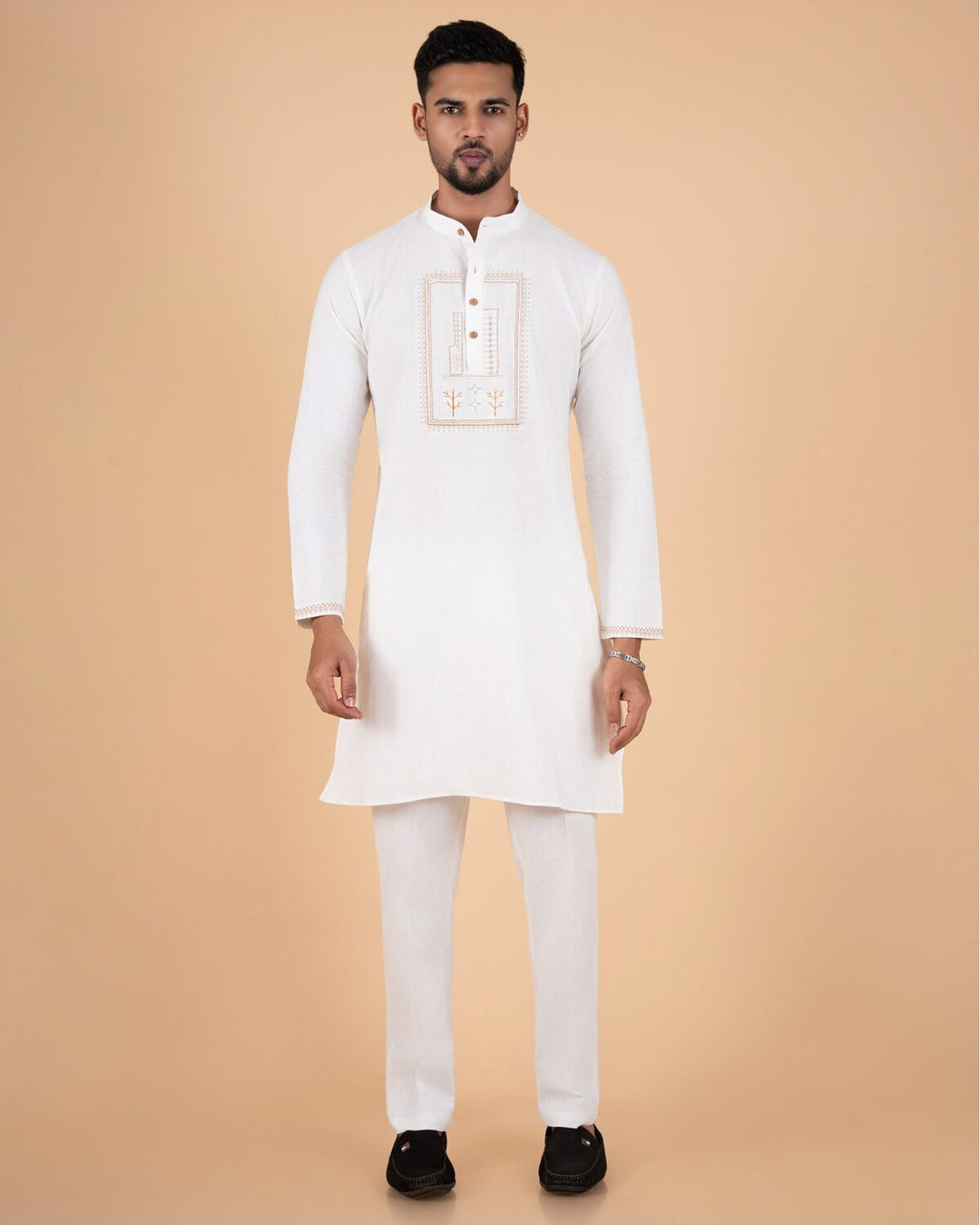 Natural Raw Embrodiered Kurta Set