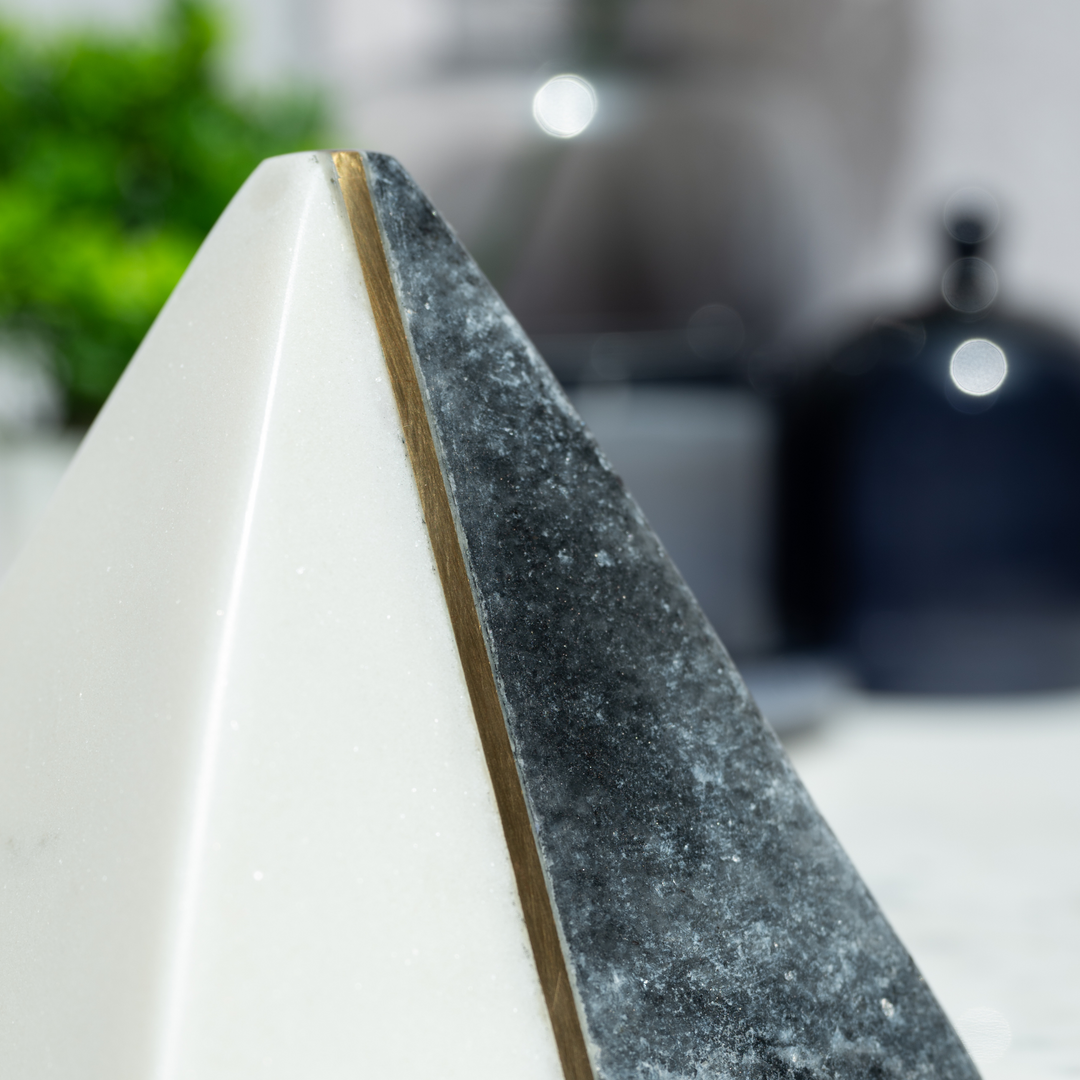 Muun Home Black & White Marble Pyramid w/brass Inlay