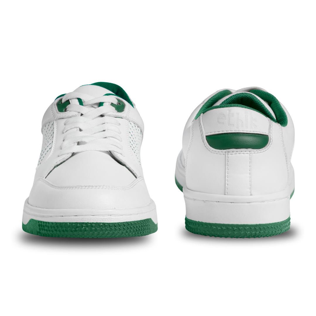 Ethik Harp White And Green Casual Sneakers | Vegan Leather