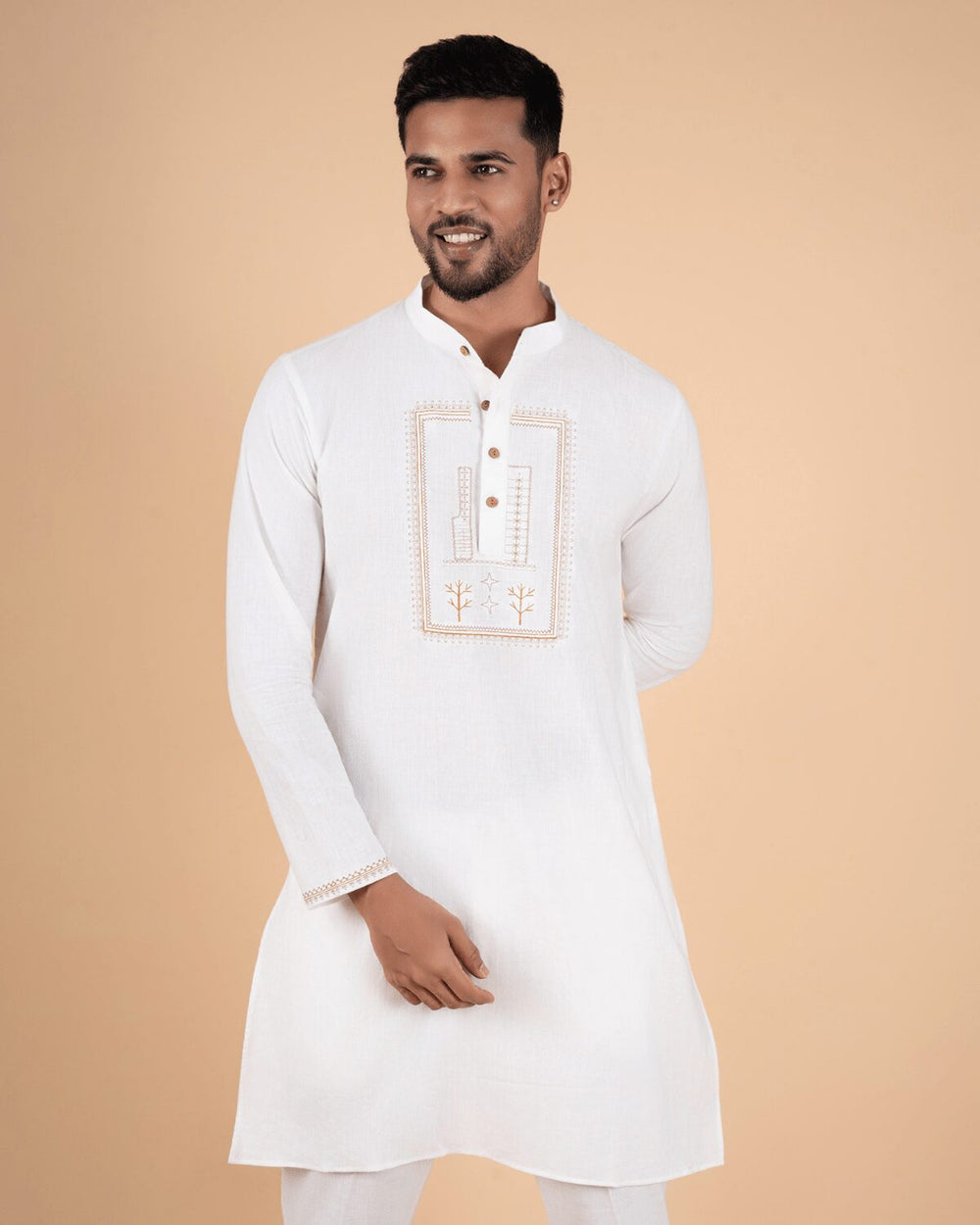 Natural Raw Embrodiered Kurta Set