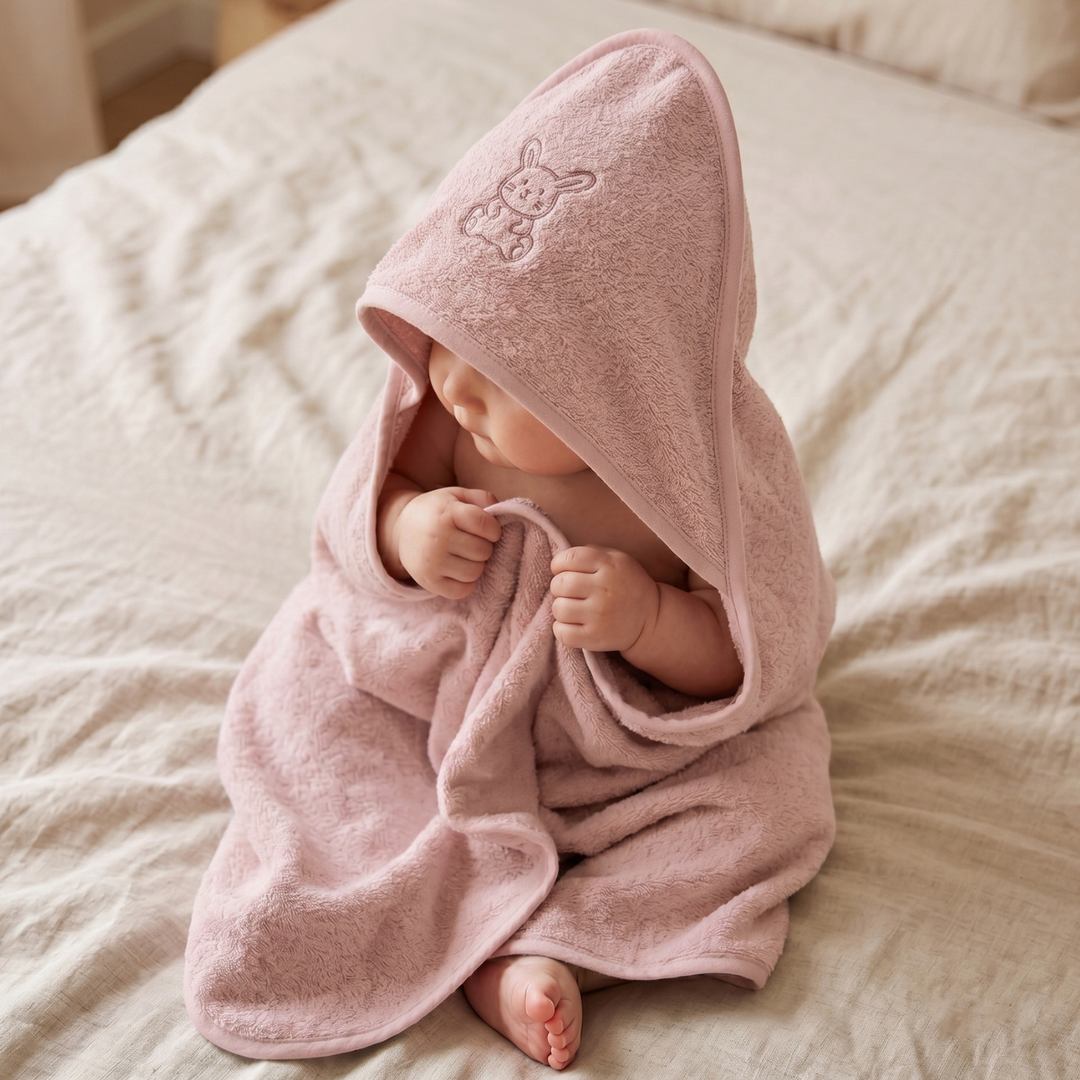 Country Village Baby Hooded Towel -Bunny Embroidered